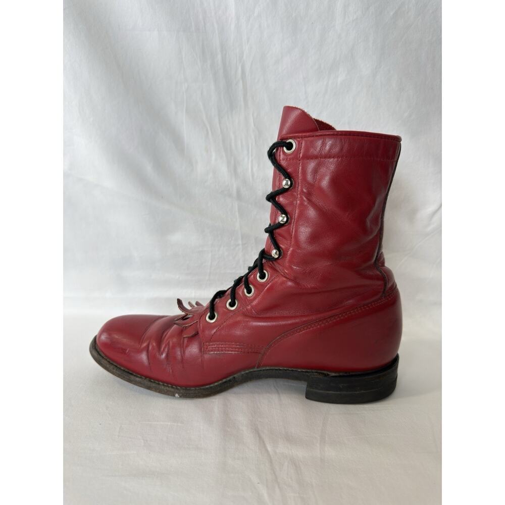 Justin Boots Red Lace-Up Leather Boots - Picture 5 of 11